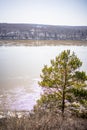 View from the shore of open-air museum Tomsk pisanitsa located north-west of Kemerovo on the right bank of the Tom River