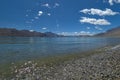 A view on the shore of Pangong Tso lake situated in the state of Ladakh, India. Royalty Free Stock Photo