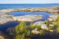 View of the shore of Porkkalanniemi, grass, stones and water Royalty Free Stock Photo