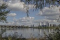 View from the shore to residential buildings