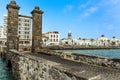 A view of the shoreline from the causeway to the islet of the English in Arrecife, Lanzarote