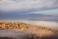 Biblical village Cana of Galilee  Kafr Kanna  in morning fog, Nazareth in Israel Royalty Free Stock Photo