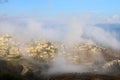 Biblical village Cana of Galilee  Kafr Kanna  in morning fog, Nazareth in Israel Royalty Free Stock Photo