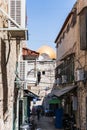 View from the Shuk HaTsabaim street to the Dome of the Rock in the Old City in Jerusalem, Israel Royalty Free Stock Photo
