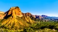 View of the Shuntavi Butte and other Red Rock Peaks of the Kolob Canyon part of Zion National Park, Utah, United Sates