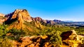 View of the Shuntavi Butte and other Red Rock Peaks of the Kolob Canyon part of Zion National Park, Utah, United Sates