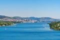 View from the Sibenik Bridge to canyon of Krka River. Adriatic Sea. North Dalmatia, Croatia. Coastline image