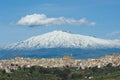 View Of Sicilian Village and Volcano Etna