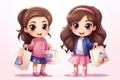 2 little girls dolls shopping withs bags Royalty Free Stock Photo
