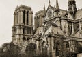 View on the side of Notre Dame in sepia