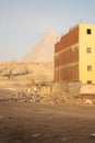 View from the side of the slums of the Egyptian pyramids in Giza