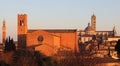 view of Siena with the church of San Domenico the Cathedral and the Tower at sunset in Tuscany in Italy Royalty Free Stock Photo