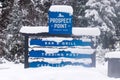 View of sign of cafe and restaurant `Prospect Point` in Stanley Park with bay views in winter season.