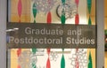 A View of sign `Graduate and Postdoctoral Studies` at Simon Fraser University Campus Royalty Free Stock Photo