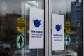 View of sign Mask Required at the entrance of Best Buy Store due to COVID-19 Prevention Royalty Free Stock Photo