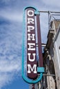 View of sign The Orpheum theatre and music venue in Vancouver