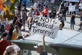 View of sign Say No to Medical Tyranny during the rally against the BC Vaccine Card in front of Vancouver City Hall Royalty Free Stock Photo