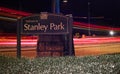 View of Sign `Stanley Park` in Vancouver at night. Long Exposure Photography in Vancouver.