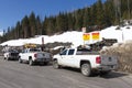 View of sign on Trans-Canada Highway `Danger. Avalanche Control using Explosives. Royalty Free Stock Photo