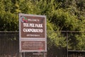 View of sign Welcome to Tee Pee Park Campground at Air Force Beach Royalty Free Stock Photo