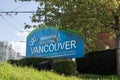 View of sign Welcome to Vancouver on West Georgia Street Royalty Free Stock Photo