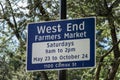 View of sign West End Farmers Market in Downtown Vancouver