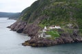 Fort Amherst lighthouse on the entrance of the St John`s harbour Royalty Free Stock Photo