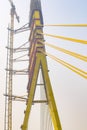 View of the Signature bridge being constructed across the Yamuna river in New Delhi India