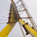 View of the Signature bridge being constructed across the Yamuna river in New Delhi India