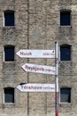 Signposts showing distances from Copenhagen in Denmark