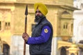 View of a Sikh devotee as holy guard in the golden temple shri Harmandir Sahib in Amritsar, India