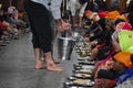 View of Sikh sevadar devotees in golden temple sri harmandir sahib in Amritsar, Punjab