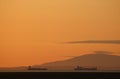 Black Combe and ships in Morecambe Bay sunset Royalty Free Stock Photo