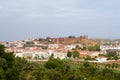 View of the Silves town buildings with the famous castle and cathedral in Silves, Portugal.