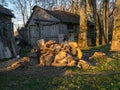 View of a simple farmyard, an old wooden barn Royalty Free Stock Photo