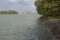 View of the Singapore Strait from the Siloso Beach of Sentosa Royalty Free Stock Photo