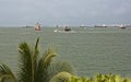 View of the Singapore Strait from the Siloso Beach of Sentosa Royalty Free Stock Photo