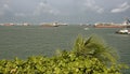 View of the Singapore Strait from the Siloso Beach of Sentosa Royalty Free Stock Photo