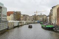 View of Singel canal and The flower market in Amsterdam,