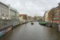 View of Singel canal and The flower market in Amsterdam,