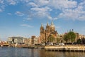 View of the Sint-Nicolaaskerk Cathedral of Amsterdam on sunset