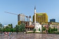 View from Skanderbeg Square on modern and ancient architecture in Tirana