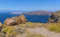 A view from Skaros rock on Santorini towards the northern rim of the caldera Royalty Free Stock Photo