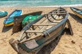 View of skeleton of a fishing boat parked alone in seashore, Kailashgiri, Visakhapatnam, Andhra Pradesh, March 05 2017 Royalty Free Stock Photo