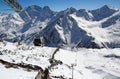 View of the ski slope and gondola lift on the slope of Mount Elbrus