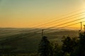 View of the ski slope and the lift at dawn. Wonderful winter mountain morning landscape Royalty Free Stock Photo