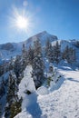 View from skiiing area Kreuzeck Garmisch, to Alpspitze mountain in winter