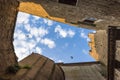 A view of the sky from the courtyard of the fortress in the medieval commune town of Calcata in Italy