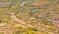 View from the sky of a landscape of mountains, settlements and rice fields Royalty Free Stock Photo