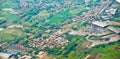 View from the sky of a landscape of rice fields and settlements Royalty Free Stock Photo